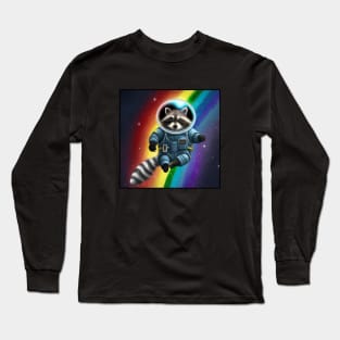 Rainbow Raccoon Astronaut Long Sleeve T-Shirt